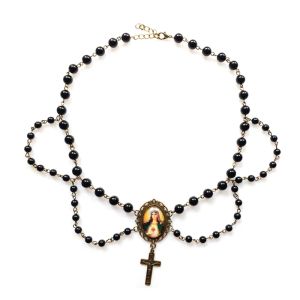 Ожерелья QIGO Черное акриловое жемчужное кисточка Cross Virgin Chokers Ожерелье для женщин Религиозные украшения