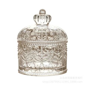 Słoiki Creative Clear Glass Storage Crown Crown Glass Glass Crystal Tea Jar Candy Pudełko z pokrywką bawełniane wacik dekoracja domu