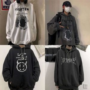 Hoodies gotiska män höst och vinter koreansk ins mörk retro haruku sanskrit brev tryckning bf lös plus veet hooded tröja 201123