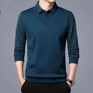 Business casual sottili uomini sottili polo polo molla molla autunno abbottini a strisce lunghe a strisce di moda coreana top 240417