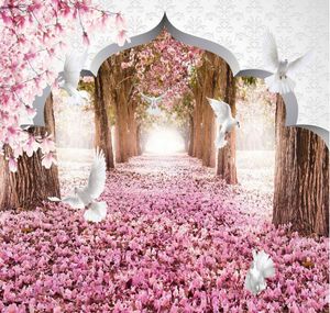 Nowy niestandardowy piękny mural tapety 3D papiery ścienne 3D do tła telewizyjnego 3D Cherry White Pigeon8118238