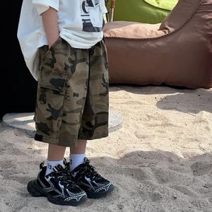 Trousers Boys Shorts 2024 Korean Style Summer All Match Thin Camouflage Loose Cargo Pants Fifth Fashion Children Bottoms