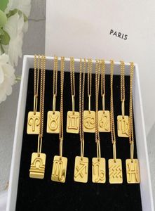 Toppkvalitet 24K Gold Plated 12 Constellation Zodiac Designer Halsband Square Galaxy Astrology Chain for Fashion Women Necklace Cla1164733