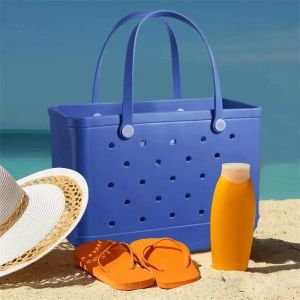 Storage Bags Waterproof Bogg Beach Bag Solid Punched Organizer Basket Summer Water Park Handbags Large Women's Stock Gifts- 48*36*24cm