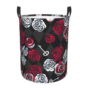 Laundry Bags Foldable Basket For Dirty Clothes Red And White Roses Key Clock On Chess Storage Hamper Kids Baby Home Organizer