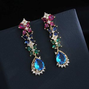 Dangle Chandelier Retro color zircon earrings 925 silver new trendy design sense high-end temperament palace womens party jewelry Gift H240423