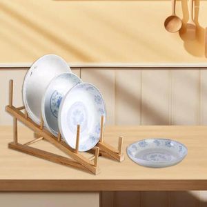 Kitchen Storage Dish Drain Rack Bamboo Oblique Anti-skid Plate Pot Lid Bowl Drying Holder Organization Cutting Board Drainage St