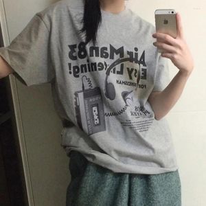 レディースTシャツ女性イヤホンプリントY2K美学シャツ特大90年代のヴィンテージストリートウェアグラフィックトップハラジュクTシャツグランジティー