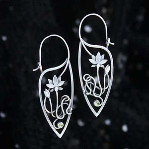 Dangle Chandelier Vintage Vines Leaves Flower Earrings Simple Fashion Silver Color Metal Hollow Lotus Hook for Women Jewelry H240424