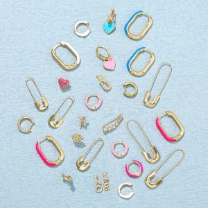 Örhängen Multicolor Love Heart Emalj Hoop örhängen för kvinnor Fashion Geometric Circle Huggies Safety Pin Piercing Earring Party Jewelry
