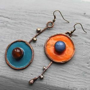 Dangle Kronleuchter klassisches asymmetrisches alter Bronze Metall Malerei Tropfen Ohrringe Frauen ethnisch rote Blue Stone Statement Party Accessoires H240423