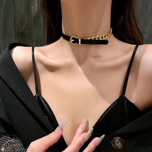 Strands Amorcome Women Pup Pu Leather Choker Coker Colker Necklace Hip Hop Female Girls Party Jewelry 2022 Neck Accessoriesブレスレット