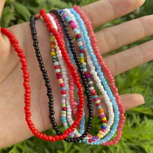 Necklaces 2022 New Bohemia Style Colorful Necklaces Personality Rice Beads Neck Jewelry Clavicle Chain Girls String Pearl Necklaces Gifts