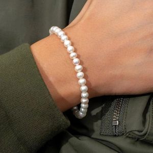 Strands 2022 Fashion New Imitation Pearl Bracelet Men Vintage Handmade Width 6/8/10mm Bead Bracelet For Men Jewelry Gift
