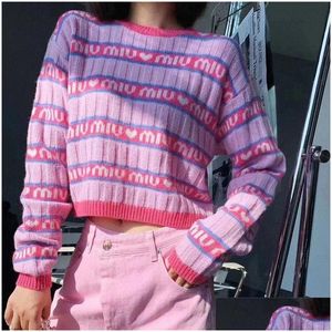 Women's Sweters Womens 2023 Pink Purple Krótki SWEAT KRÓTKI SWEAT JESTNIE/Zima marka Liss Lose z długim rękawem uwięzienie Q8v2 Dr Dhb7p