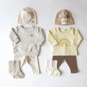 Setler Yeni doğan bebek bebek giysileri Set Toddler Bebek Kız Yumuşak Organik Pamuk Günlük Gökkuşağı Üstleri Kazak+Tozluk Pantolon 2 PCS Kıyafetler Yeni