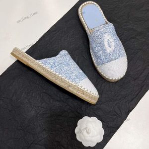 Kvinna platt espadrilles fiskare tofflor 2c Paris broderade tweed paljetter glider klädskor designer sandaler lammskinn läder mule stängd tå strandreglage