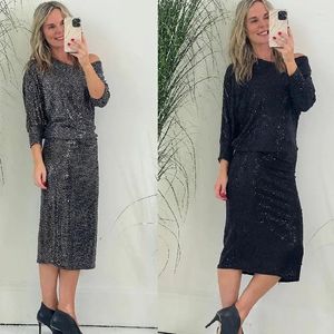 Vestidos casuais outono inverno mulheres lantejoulas vestido de noite elegante moda longa v pesco