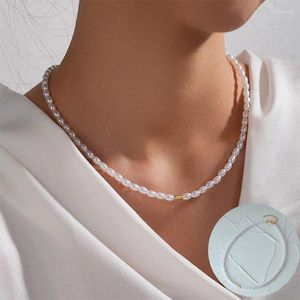 Chains 925 Sterling Silver Pearl Geometric Necklace For Women Girl Simple Fashion Glue Bead Design Jewelry Party Gift Drop