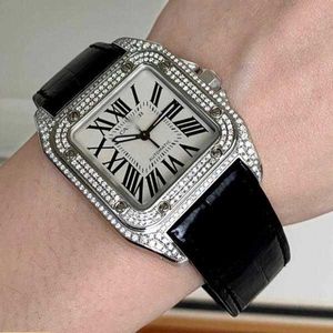 Wybory działające automatyczne zegarki Carter Sandoz Square Back Set Diamond Mechanical Watch Męs W20106x8