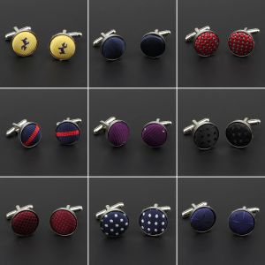 Links Classic Fashion Dots Solid Polyester Check Design Bufflink para masculino Botões de manguito Links de manguito de alta qualidade Jóias No.130