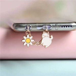 Telefone celular Anti-poeira Gadgets Chrysanthemum CAT KAWAII PELE PELE POLE PULL CARM Plug de porta para iPhone Tipo C fofinho fofinho PENEL