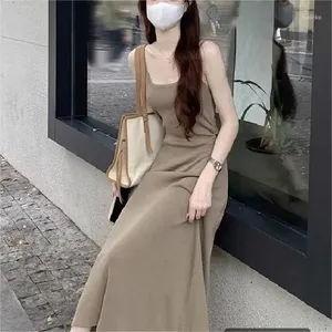 Casual Dresses Ladies Summer Little Black Dress French 2024 Fashion Simple Sleeveless Vest Long Maxi For Women D48