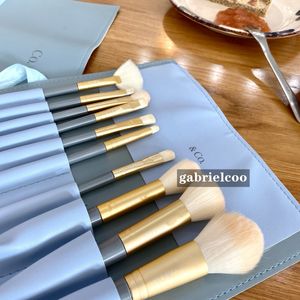 Designer Blue Make -up Pinselbrief Logo gedrucktes Make -up -Pinsel -Make -up -Werkzeug 10 PCs mit Aufbewahrungstasche Geschenkbox Mädchen Valentinstag Geburtstagsgeschenk