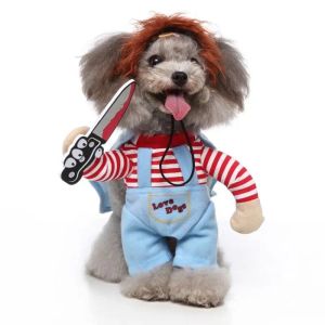 Klädhund katt husdjur rolig kostym chucky dödlig docka cosplay party hund fancy klänning halloween husdjur roliga klädkattdräkt husdjur leveranser