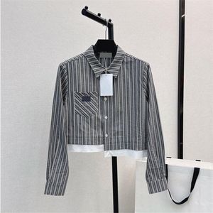 Fashion Sleeve Tops Blouse Luxury Shirt Fake Designer Women Piece Two Long T Elagant Striped Shirts Eqlcd
