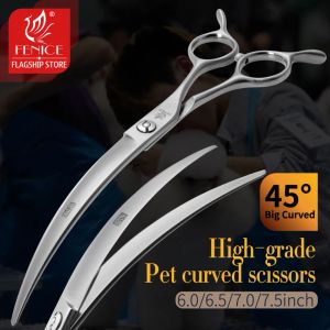 Scissors Fenice 6.0/6.5/7.0/7.5inch Professional Dog Curved Scissors Big Curved 45° Grooming Scissor Shear Dog Supplies Equipment