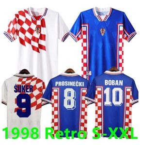 1998 Home Away Suker Retro Jerseys Boban Horatia Soccer Jerseys Vintage Classic Prosinecki Футбольная рубашка Soldo Stimac Tudor Mato Bajic Maillot de Foot 999