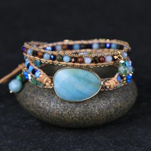 Bracelets 2023 Luxo de pedra natural Bread Amazonite Wrap Purracelets Braid Braid Made Lover Jewelry Drop Shipping Shipping