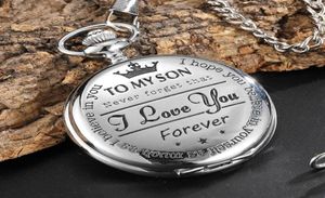 To My Son Gifts I Love You Son Girls Boys Present Silver Steampunk Pocket Watch With FOB Chain For Necklace Pendant Watches286y3756392