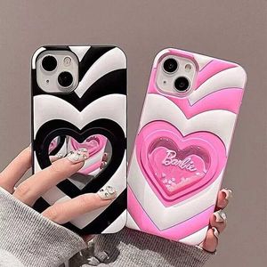 Mobiltelefonstötfångare Pink Barbie Quicksand Mirror Heart Cartoon Silicon Soft Phone Case för iPhone 15 Pro Max 14 Plus 13 Pro 12 11Pro Max Rubber Capa Y240423
