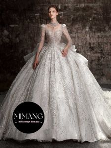 Projektant francuska suknia ślubna z długim rękawem 2024 Nowa panna młoda ciężka luksusowa wysokiej jakości konsystencja mała wysoka sukienka główna