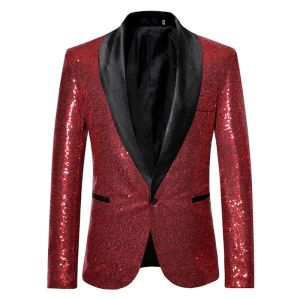 Jackets Men's Shiny Sequin Blazer One Button Tuxedo Suit Jacket for Party Wedding Banquet Prom Men Jackets Gentleman Formal Suit