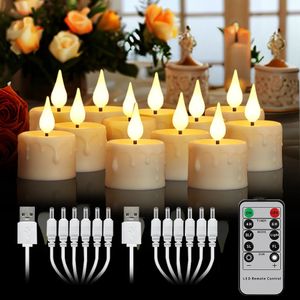 Pacchetto di 12 candele ricaricabili a remoto sfarfallio senza fiammeggiare le calteri di matrimonio di compleanno per la casa di compleanno LED Elettronica LED 240417