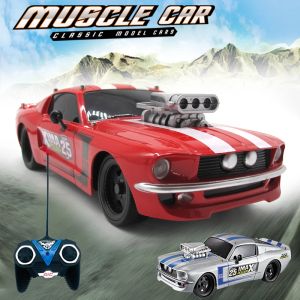 Cars 1:16 RC Car Retro Ford Mustang Model 4 channels Remote Control Car 27Mhz With Music Lights Christmas Gift Toys For Kids