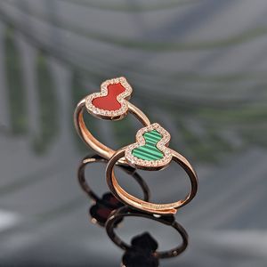 豪華なクラシックQeelin Kirin Gourd Ring 925 Sterling Silver Plated 18K Gold Kirin White Gourd Ring Red Agate Shell Ring