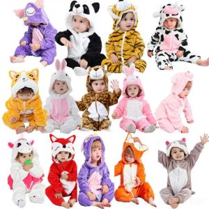 Endelar baby tecknad romper nyfödd huva spädbarnskläder pojke tjej pyjamas djur onesie jumpsuit kigurumi ko gris kostym baby rompers