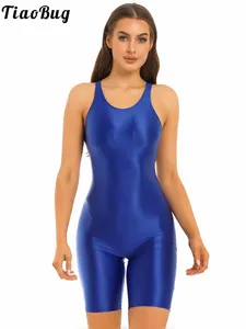 Women's Swimwear Womens One-Piece Swimsuit Bathing Suit Glossy U Neck Cutout Back Casual Wear Bodysuit Sleeveless Jumpsuit For Sport Workout