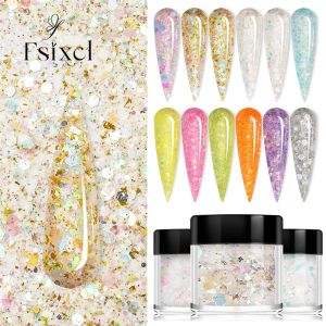 Liquids FSIXCL Bottle 12 Colors Sequins Nail Acrylic Powder Dipping Glitter Flakes Powders Decoration for Manicure DIY Material Nail Art