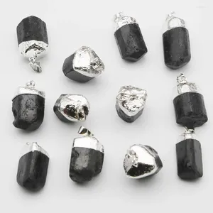 Kolye Kolyeleri Doğal Gem Taş Siyah Cevheri Turmalin Gümüş Düzensiz Kolye Reiki Charms İyileştirici Enerji Takı Yapımı 10 PCS