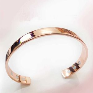 Beaded Pure Copper Magnet Energy Health Open Bangle Plated Rose Gold Color Simple Bracelet Healthy Healing Bracelet Jewelry Gift 240423