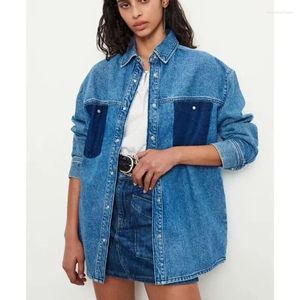 Frauenblusen Frauen Denim gerade Bluse Baumwolle losen Turnhalterchemise Chemise Top Langarm Single Breaced Hemd für Damen