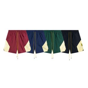 Chaopai RHUDE Micro Label Embroidery Color Matching Tied Elastic Shorts for Men and Women High Street Beach Sports Capris