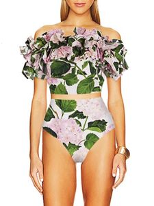 Off spalla con stampa floreale set da bagno in bikini costume da bagno estate femminile e costume da bagno per la gonna sexy da spiaggia indossa 240423