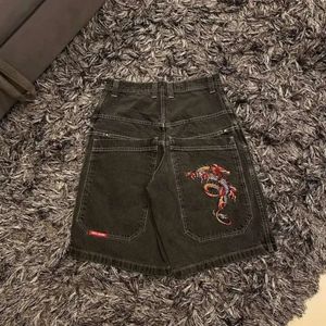 Shorts masculinos y2k bordado de padrão gótico retro bordado jNCo shorts de jeans 2000