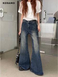 Frauen Jeans Damen Ästhetik Retro Weitbein Baggy Casual Jeanshose Harajuku Feste Farbe Hochtüfte 2024 Feder LOSS FIT HOSEN 240423